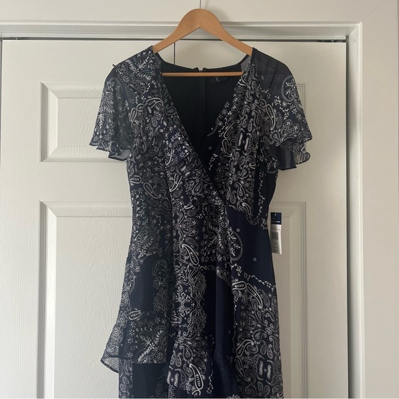 Chaps Dress Paisley Flowy Navy Blue White Maxi Dress Size 14 NWT - Picture 2 of 13